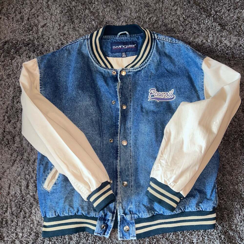 Vintage Swingster Pennzoil Denim Varsity Jacket Size XL